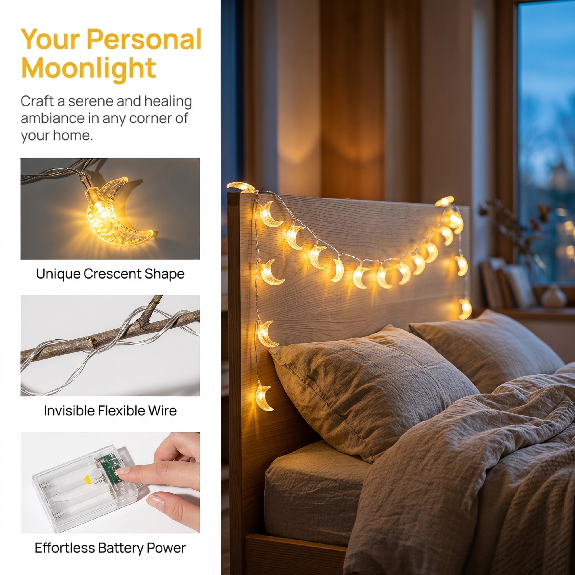 Unique Bargains Moon Fairy Lights for Decor 9.8 ft Battery Operated Twinkle Lights