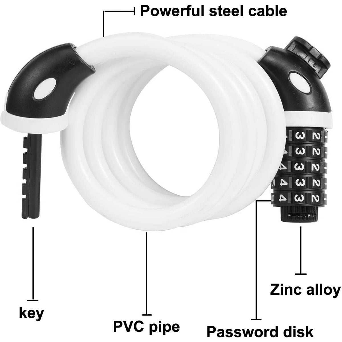 KAWELL Bike Lock Bicycle Chain Lock,with 5-Digit Resettable Number and Mounting Bracket,Combination Coiling Cable Lock Best for Bicycle Outdoors - 4 Feet x 1/2 Inch
