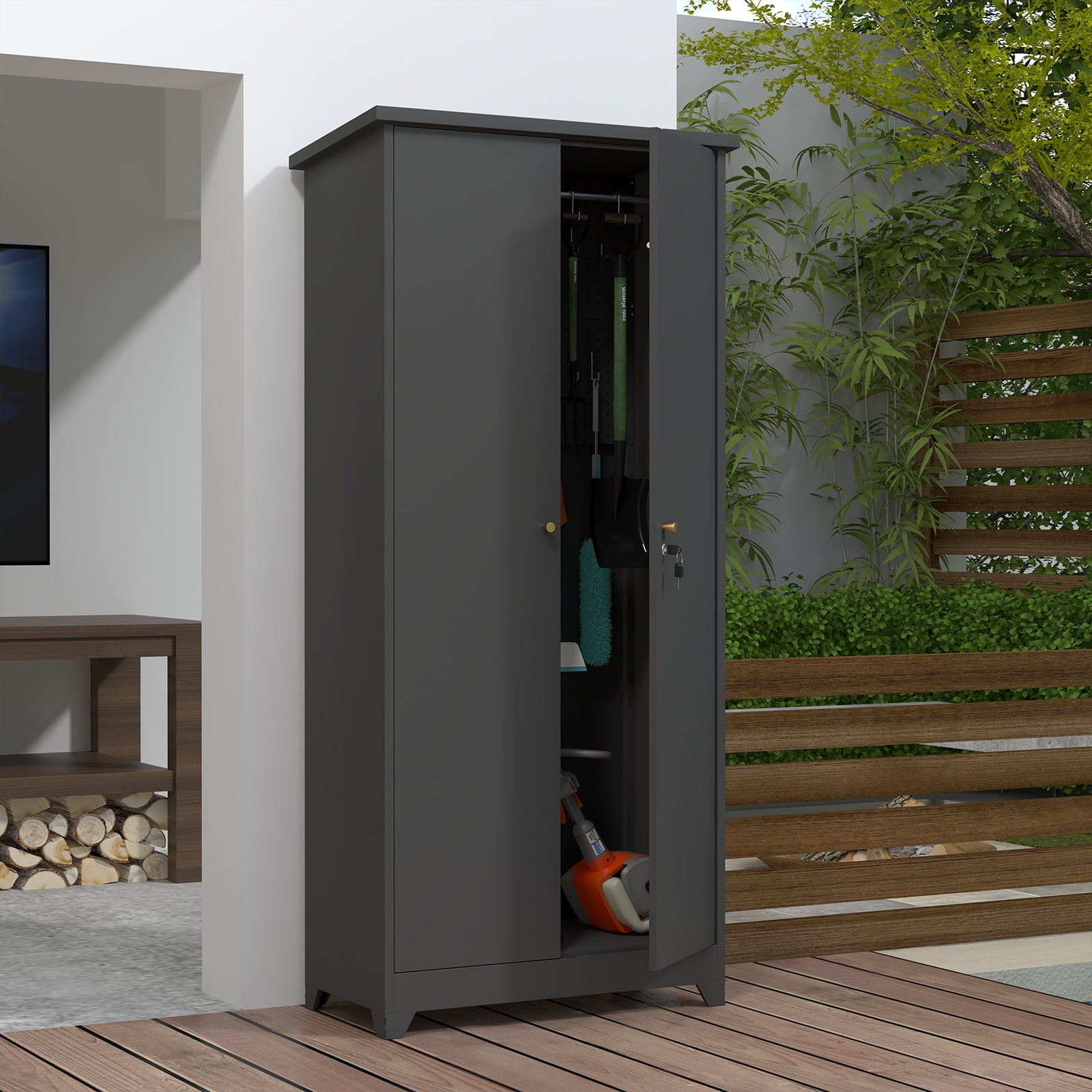Outdoor Cabinet Outdoor Storage Cabinet Waterproof, Storage Cabinet cabinet with Shelves, Vertical Tall Garden Storage cabient & Outdoor Storage Cabinet Weatherproof for Outside in light gray