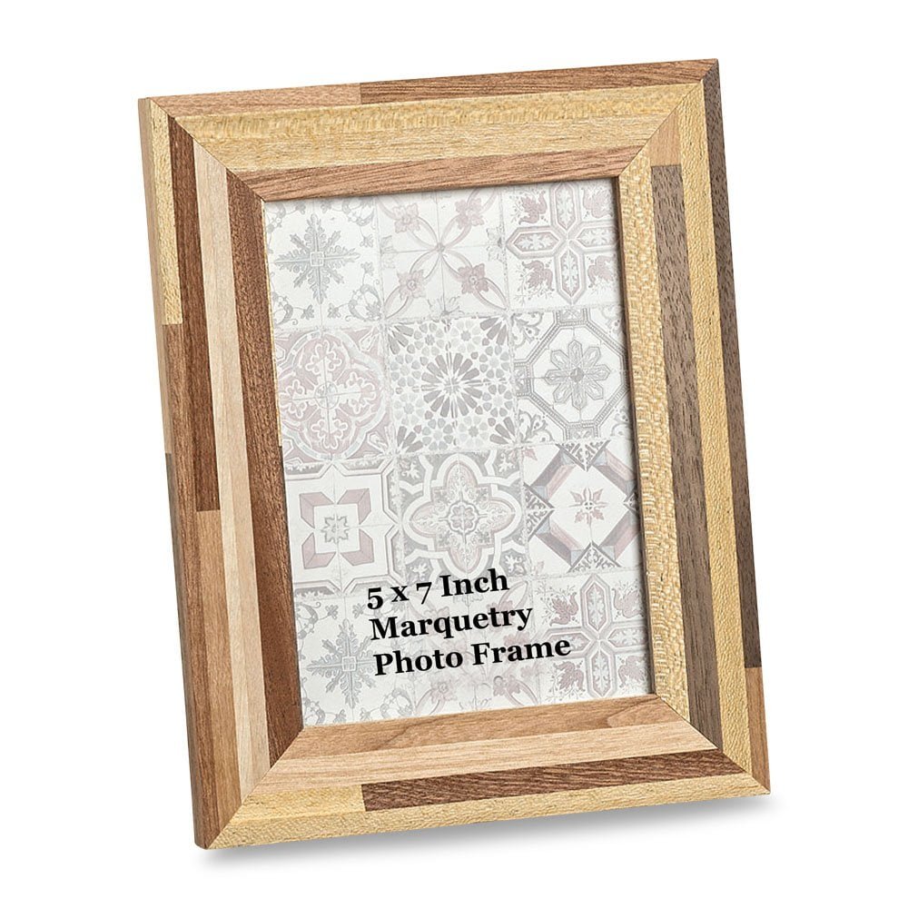 Tribeca Marquetry Picture Frame, Light and Dark Wood Cuts, Holds a 5 x 7 Inch Photos, Overall Size is 7 1/2 x 9 1/2 Inches