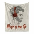 thumbnail image 1 of Music is My Life Soft Flannel Fleece Throw Blanket, Hipster Man with Hair Listening to Music, Cozy Plush for Indoor and Outdoor Use, 60" x 80", Paprika Eggshell, by Ambesonne, 1 of 5