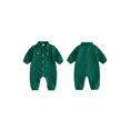 thumbnail image 2 of RUINIXCW Infant Baby Boy Spring Fall Clothes 1 3 6 9 12 18 Months Textured Romper One Piece Outfit Long Sleeve Button Down Collar Jumpsuit with Chest Pockets, 2 of 9