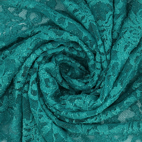 Zelouf Jayla Scallop Stretch Lace With Glitter  , Sewing, DIY, Crafts Fabric by the Yard, Jade Wave, 3 Yard