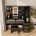 thumbnail image 6 of Furtivusia Vanity Desk with LED Lighted Mirror & Power Outlet, Makeup Vanity Table with 5 Drawers, Makeup Dressing Table with Stool for Bedroom Black, 6 of 8