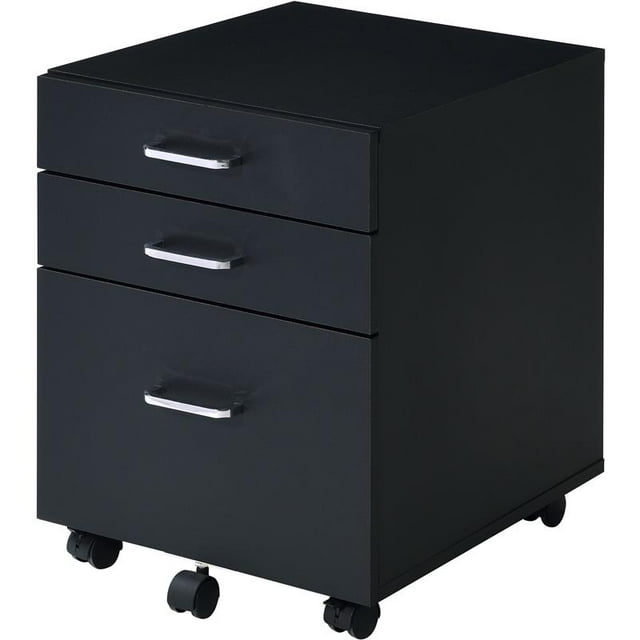 ACME Tennos Armoire en Bois à 3 Tiroirs avec Roulettes en Noir et Chrome