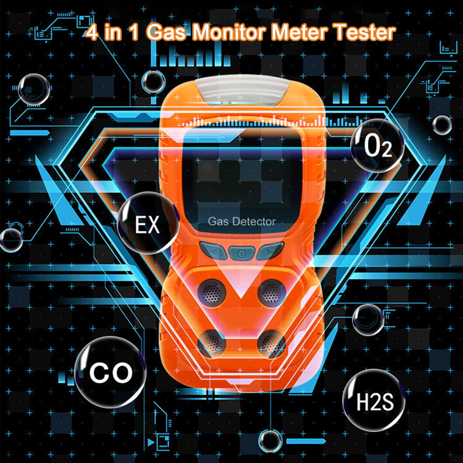 Walmeck 4-Gas Meter Tester Analyzer Portable Gas Detector Digital Toxic Gas Detector Rechargeable LCD Display Sound Vibration Alarm Air Quality Tester