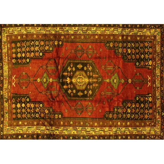 Ahgly Company Indoor Rectangle Persian Yellow Traditional Area Rugs, 7' x 9'
