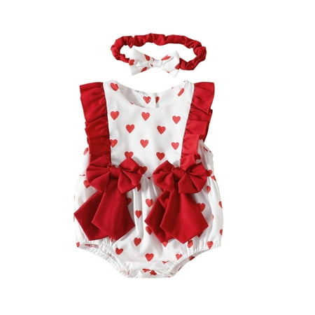 

LBECLEY New Baby Gift Set Girl Valentine s Day Baby Girls Sleeveless Love Print Bowknot Romper with Headbands Outfits Set 2Pcs Girls Sweaters Size 10 12 White 90