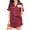 Wine Red, variant on Silk Satin Pajama Sets for Women Ruffle Short Sleeve Button Down Pajama Set Womens Ruffle Shorts Pajama Set 2-Piece Women's Silk Sleepwear Set, S-XXL