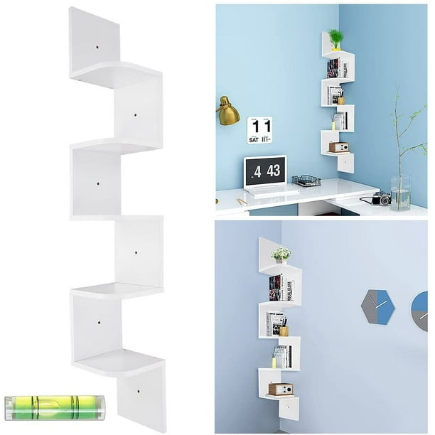 5 Tiers Zig Zag Floating Wall Mount Corner Shelf Wooden Display Shelves Storage Organizer For Bedroom Living Room Bathroom Display Shelf For Small Plant Photo Frame Toys And More White Walmart Com