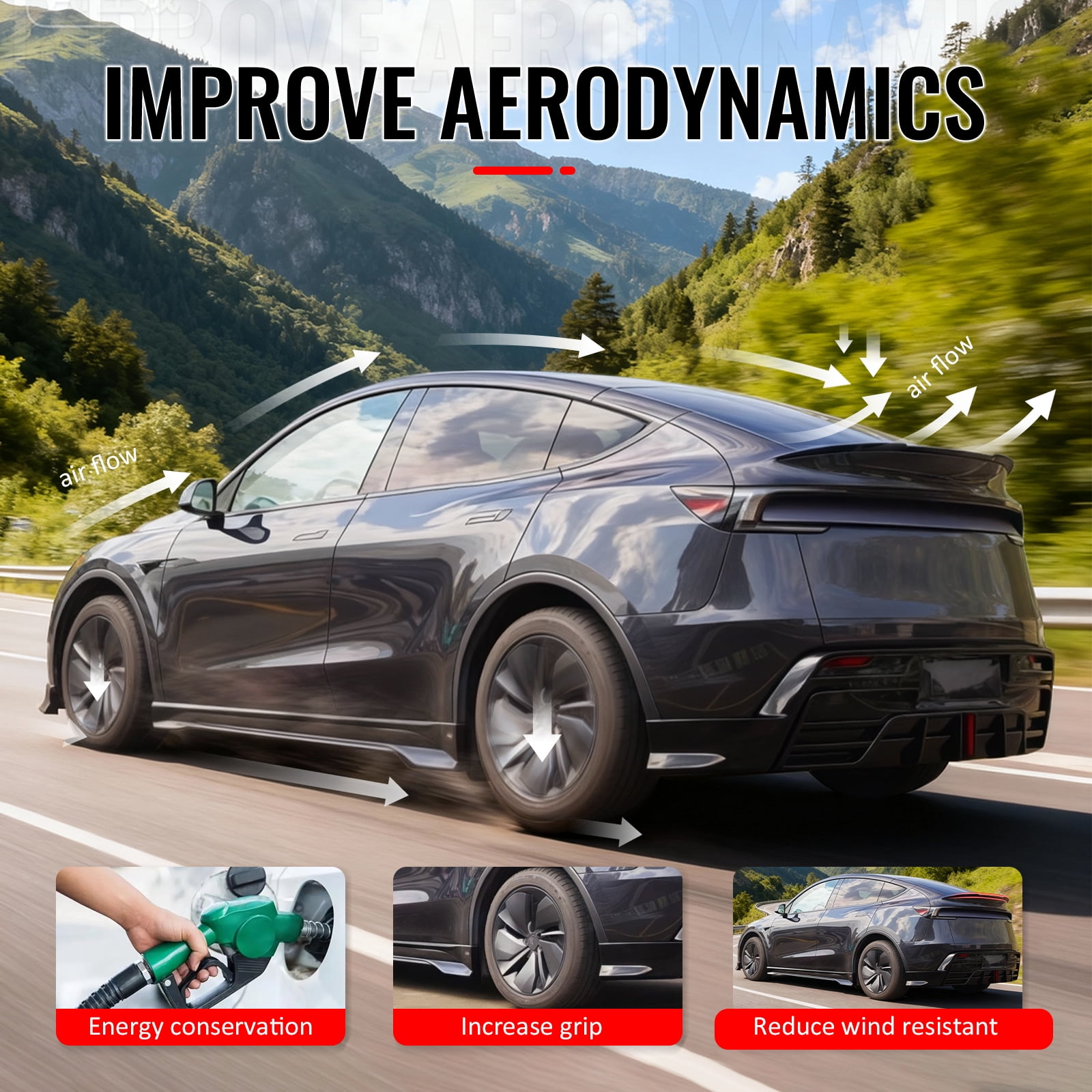 Ikon Motorsports Trunk Spoiler Fits 2026 Tesla Model Y Juniper, V Style Carbon Fiber Print ABS Plastic Add-on Rear Trunk Lid Spoiler Wing Lip