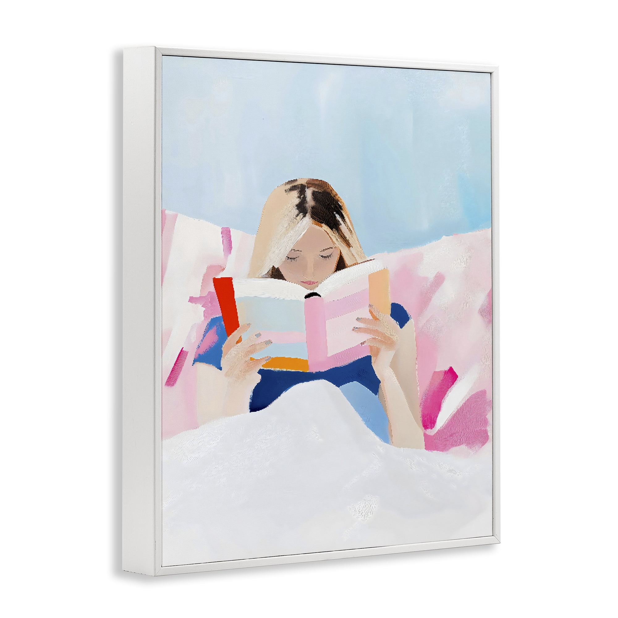 Stupell Industries Cozy Reading In Bed White Framed Giclee Art, design by The Prints Vibe