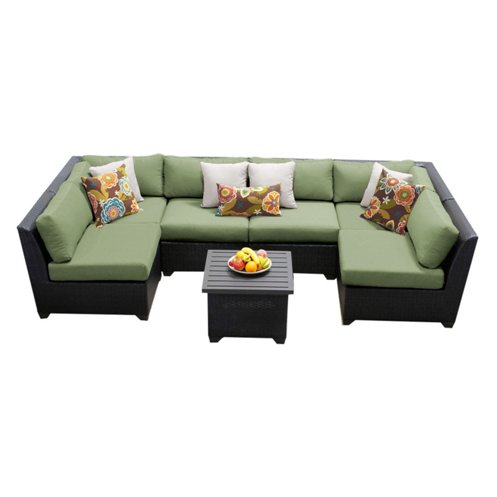 TK Classics Barbados Wicker 7 Piece Patio Conversation Set and 2 Sets of Cushion Covers by Delacora