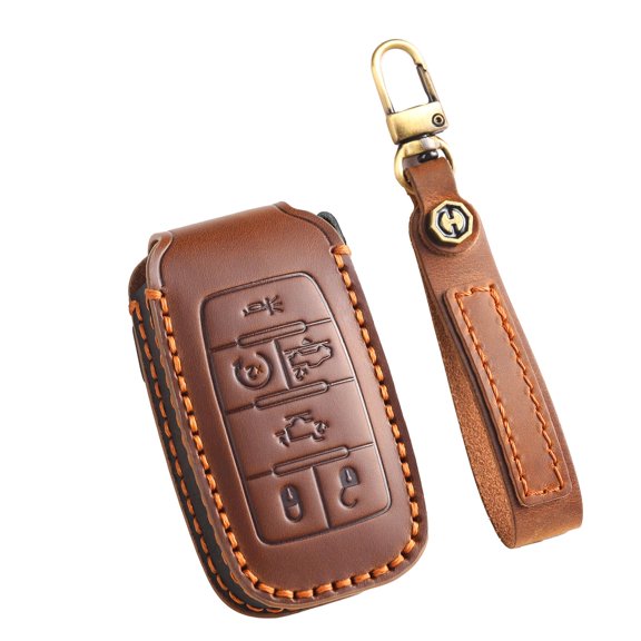 Key Fob Cover with Keychain Leather Key Shell Key Case Protecte Fit For 2019-2025 Dodge RAM 1500 2500 3500 Key Cover Key Case Holder Protector Keychain 6 Button