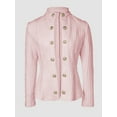 thumbnail image 6 of Women Argyle Cable Cardigan Light-Weight Cropped Coat Stand Collar Long Sleeve Metal Button Fall Jackets Pink S, 6 of 7