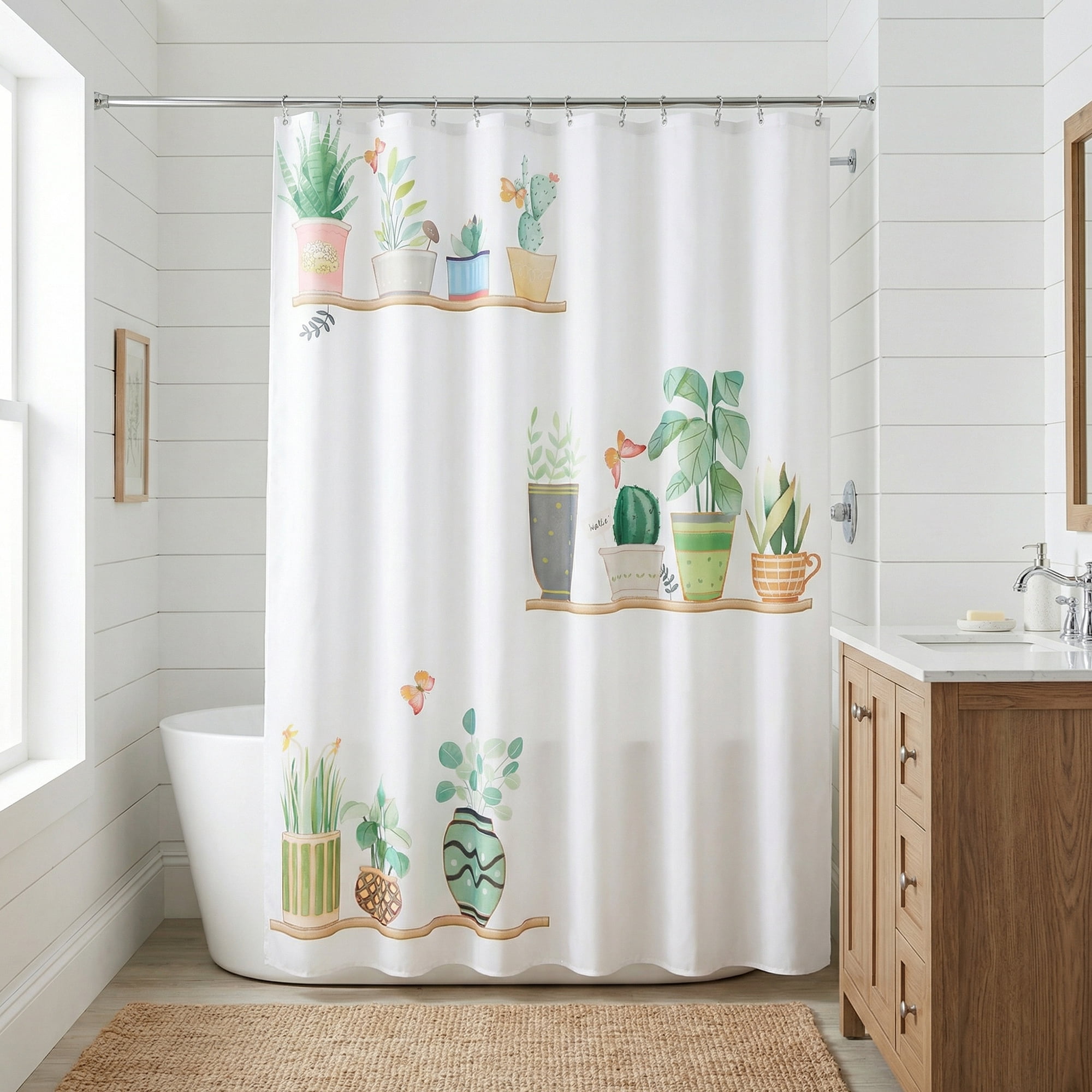 Unique Bargains Cute Print Shower Curtain Sets with Hooks Multicolor Succul 71"W x 71"L