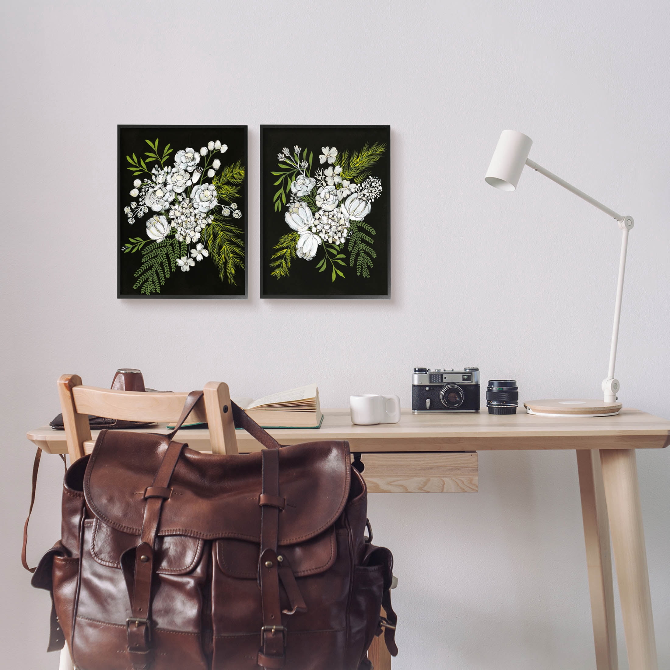 Stupell Industries Bold White Flower Blossoms Graphic Art Black Framed Art Print Wall Art, Set of 2, Design by Regina Moore