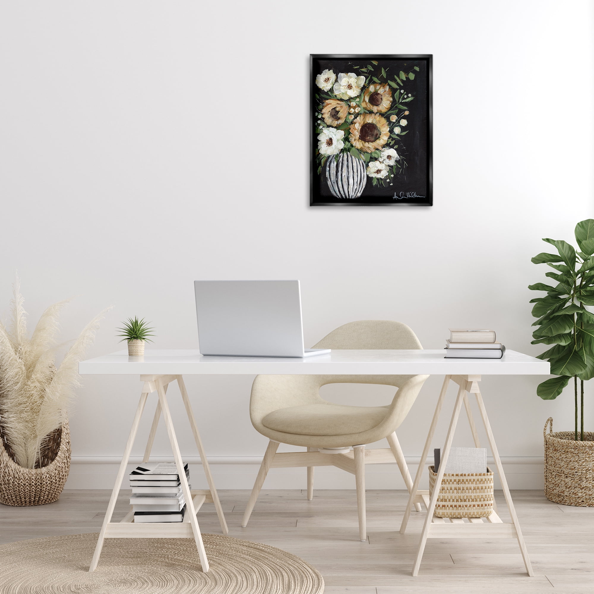 Stupell Industries Full Country Bouquet Botanical & Floral Painting Black Floater Framed Art Print Wall Art, 17 x 21