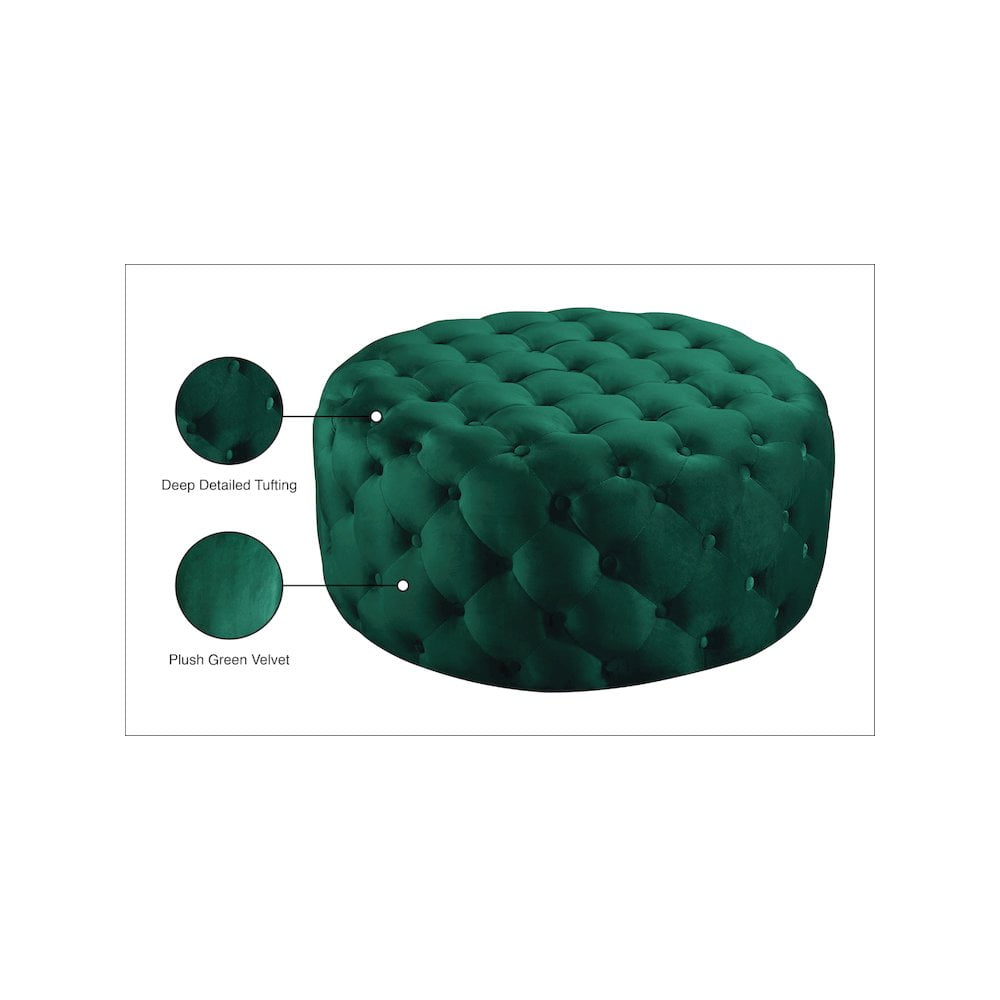 Meridian Furniture Addison Button Tufted Green Velvet Ottoman and Bench
