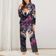 thumbnail image 2 of Picia Colorful Wolf Head A Pattern Women’s Long-Sleeve Sleepwear Set - Soft 2-Piece Loungewear with Pockets, Comfy PJs for Relaxing Nights-Small, 2 of 7