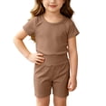 thumbnail image 2 of THDHVS Girls Fall Outfits,Toddler Unisex Solid Ribbed Cotton Short Sleeve Top Shorts Loungewear 2 Piece Set,Toddler Girl Outfits Coffee 3-5 Years, 2 of 8