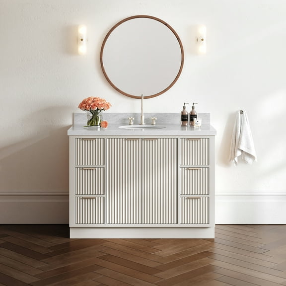 ARIEL Milan 49 Inch Single Oval Sink Bathroom Vanity with Carrara White Marble Countertop 1.5 Inch in Warm White