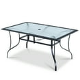thumbnail image 1 of Costway 60"x 38" Patio Dining Table Glass Top Rectangular Deck W/Umbrella Hole, 1 of 6