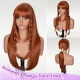thumbnail image 4 of Long Layered Wig with Bangs for Women Synthetic Heat Resistant Realistic Scalp Free Parting  Wigs for Daily and Party Use(Ginger, 26 Inch), 4 of 6