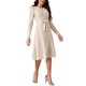 thumbnail image 4 of Vestidos de suéter de manga larga con volantes para mujer INSPIRE CHIC, cuello redondo, cintura con lazo, corte A, estilo casual, tejido de punto acanalado, vestido midi 2XL Albaricoque, 4 of 5