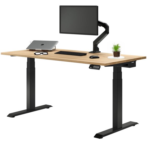 Desky Dual Hardwood Sit Stand Desk - White Ash / 72 x 30 inches / Matte Black