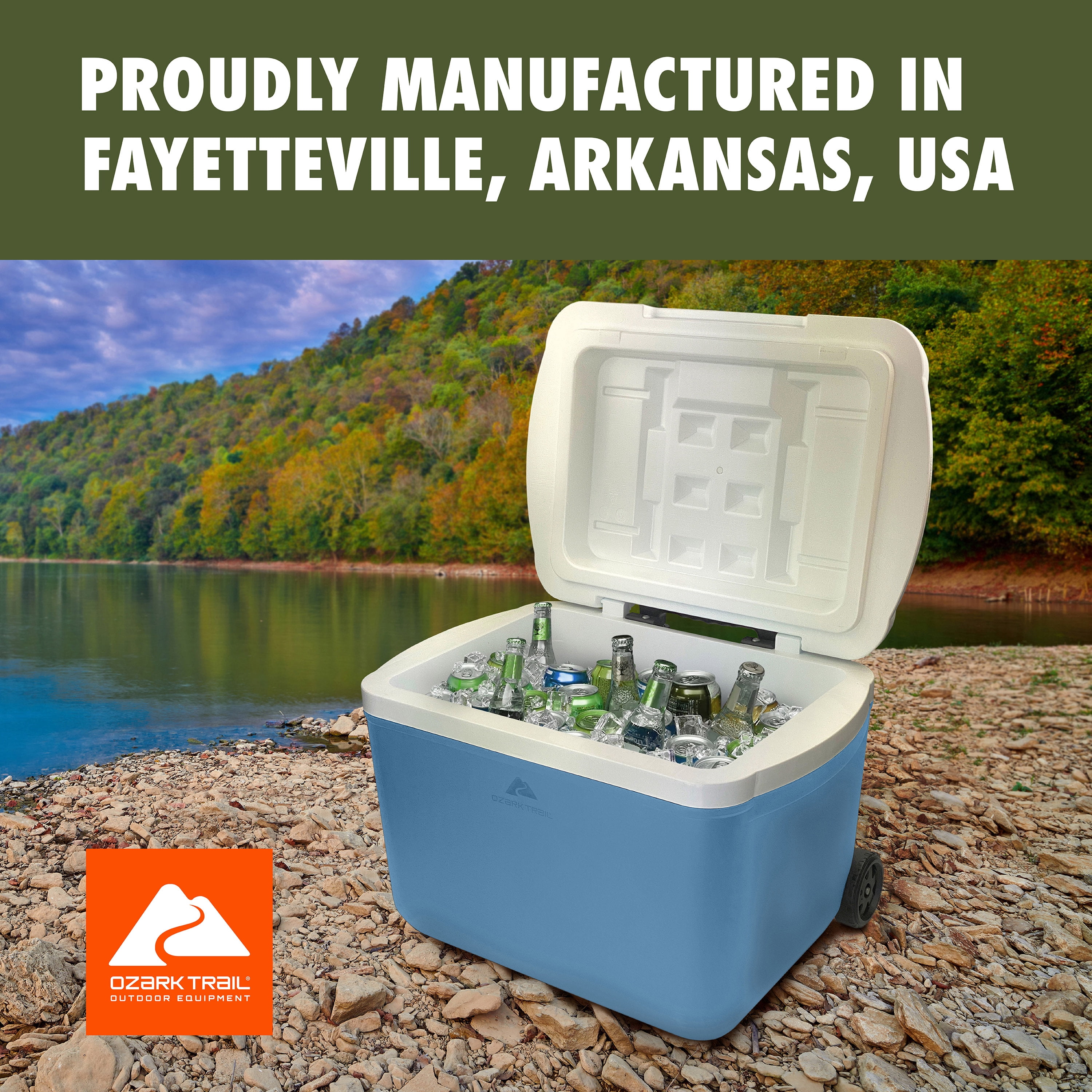 Ozark Trail 30 Quart Capacity Hard Side Wheeled Cooler, 42-Can, Sky Blue