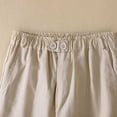 thumbnail image 4 of QATAINLAV Straight Trousers Womens Cotton Linen Comfy Beach Pants Summer Casual Button Elastic Waist Lounge Pants Basic Solid Color Pajama Bottoms with Pockets Lightening Sale Beige L, 4 of 9