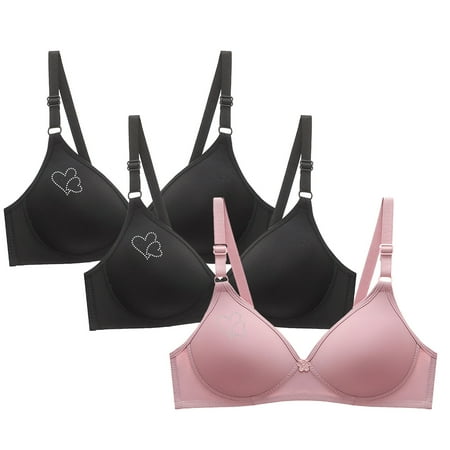 Blczomt Balconette Plus Size Bra No Underwire Comfort Bralettes Love Print Pink Bra 3PC