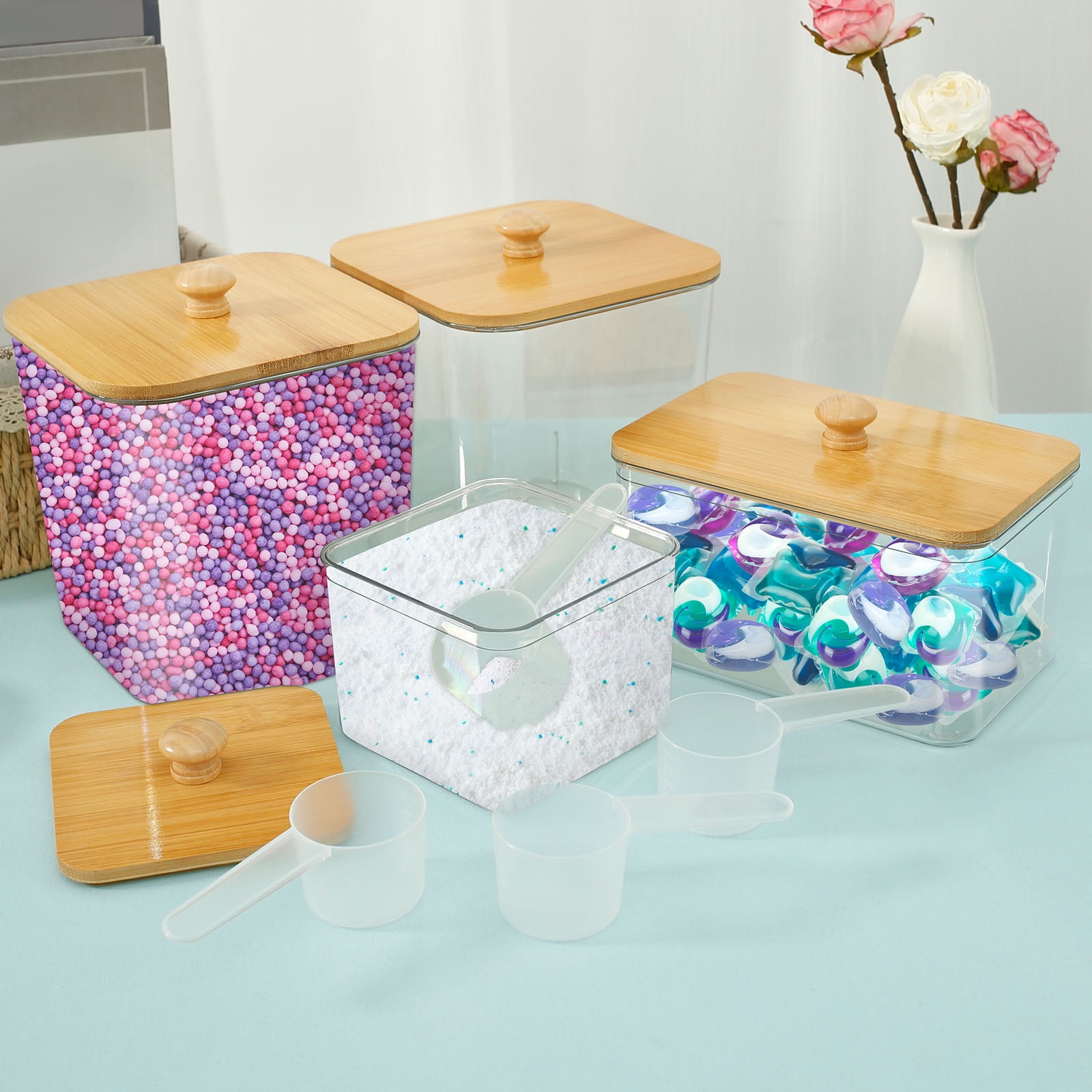 4 Pcs Laundry Powder Container with Lid Clear Dryer Sheet Holder Large Opening Reusable Organization Containers for Scent Booster