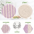thumbnail image 4 of Haosy Set of 6 Drink Woven Coaster with Holder Heat Resistant Non-Slip Bar Coasters 4 Inches Pale Violet and White Striped, 4 of 7