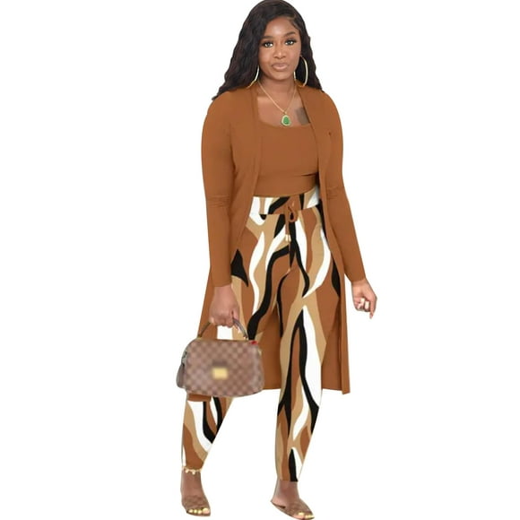 Conjunto de pijama lounge de 3 piezas para mujer, cárdigan largo OCEANLUX