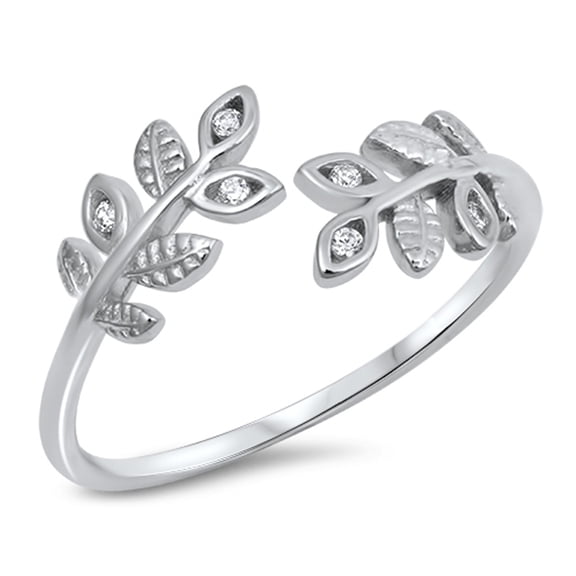 Open Tree Branch Leaf White Cubic Zirconia Fern Ring 925 Sterling Silver Band Jewelry Female Size 9