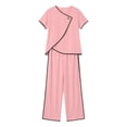 thumbnail image 5 of Pounoo Cotton Sets for Women 2 Piece Asymmetric Wrap Neck Single Button Short Sleeve Tops Contrast Edge Wide Leg Pants Casual Daily Outfits Gift, 5 of 6