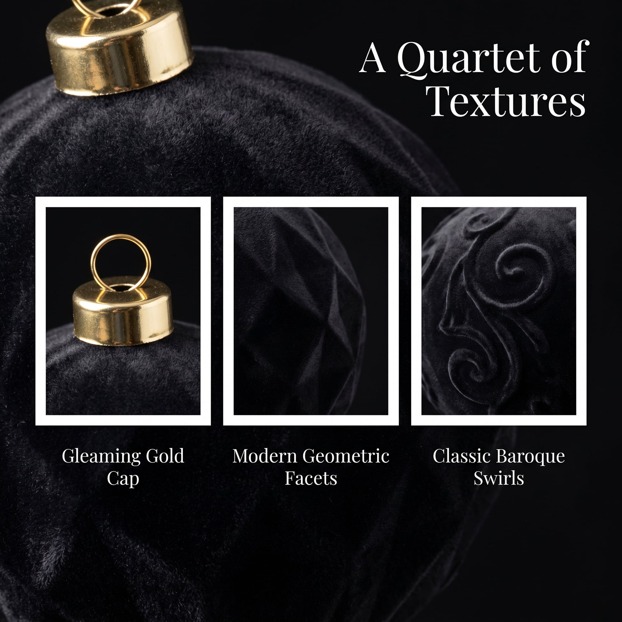 Unique Bargains Velvet Christmas 12 Pack Flocked Sphere Orbs Luxury Ornaments Black 2.4"