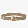 thumbnail image 6 of Retro Style Double Grommet Belt Leather Waist Strap Prong Buckle Trousers Accessories Decorative Waistband Punk Belt Men Women Waist Belt Beige, 6 of 10