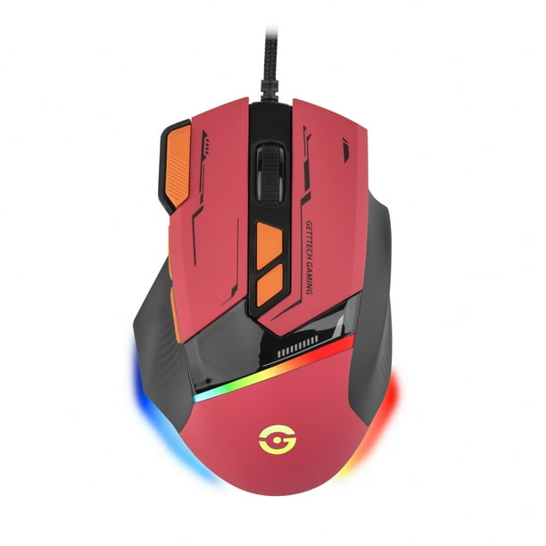 Mouse Gamer Getttech GPM-RGBWR-G1-RD Iluminación RGB 7200 DPI Ajustable 8 Botones Personalizables Alámbrico 1.5M Color rojo