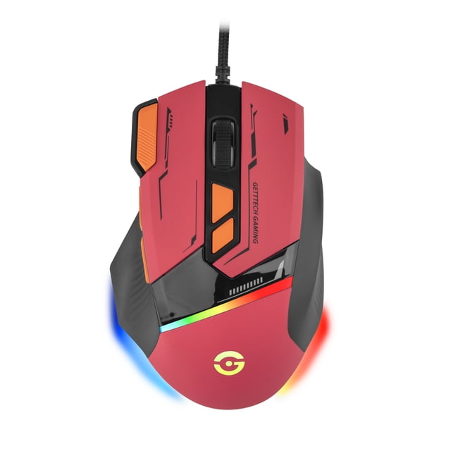 Mouse Gamer Getttech GPM-RGBWR-G1-RD Iluminación RGB 7200 DPI Ajustable 8 Botones Personalizables Alámbrico 1.5M Color rojo