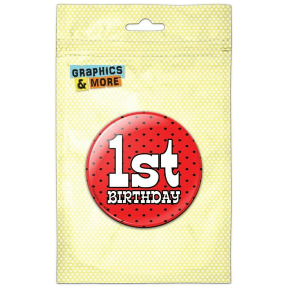 1st First One Birthday Red Black Polka Dots Pinback Button Pin Badge