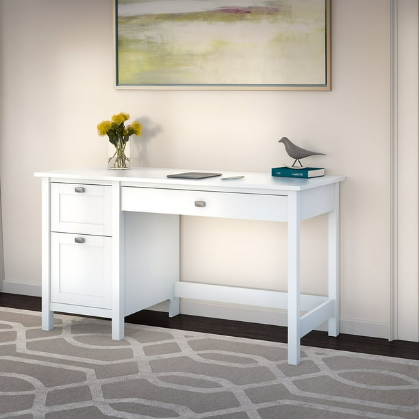 Bush Furniture Broadview Computer Desk with Drawers in Pure White