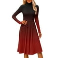 thumbnail image 2 of Women's Casual Fashion High Neck Long Sleeve Print Midi Dress with Gradient Design, Fall and Winter Dress for Stylish Everyday Wear, Elegant and Cozy,Red,L, 2 of 7