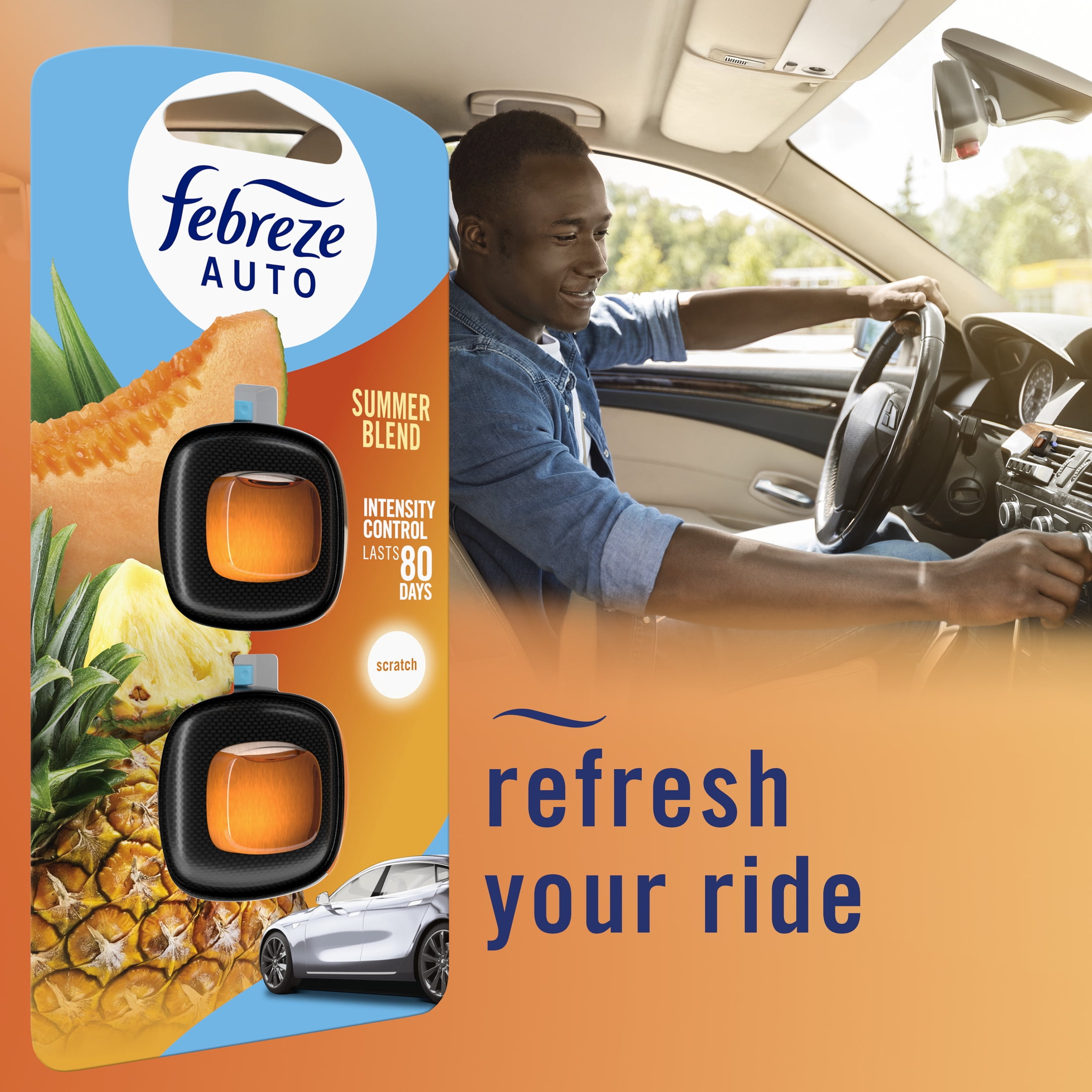 (2 pack) Febreze AUTO Car Air Freshener, Odor-Fighting Car Vent Clip, Summer Blend, 2 Count