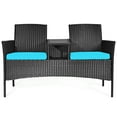 thumbnail image 1 of Patiojoy Outdoor Patio Rattan Wicker Conversation Set Loveseat Sofa with Coffee Table Patented Turquoise, 1 of 9