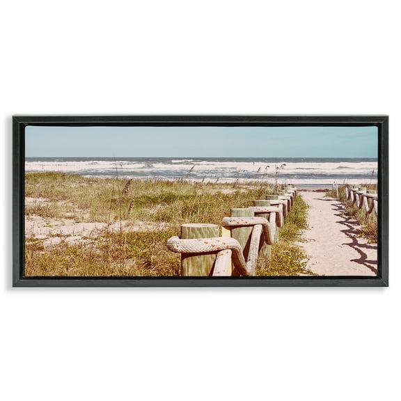 Stupell Industries Eastern Beach Walkway Landscape Photography Black Floater Framed Canvas Art Print Wall Art, 25 x 11