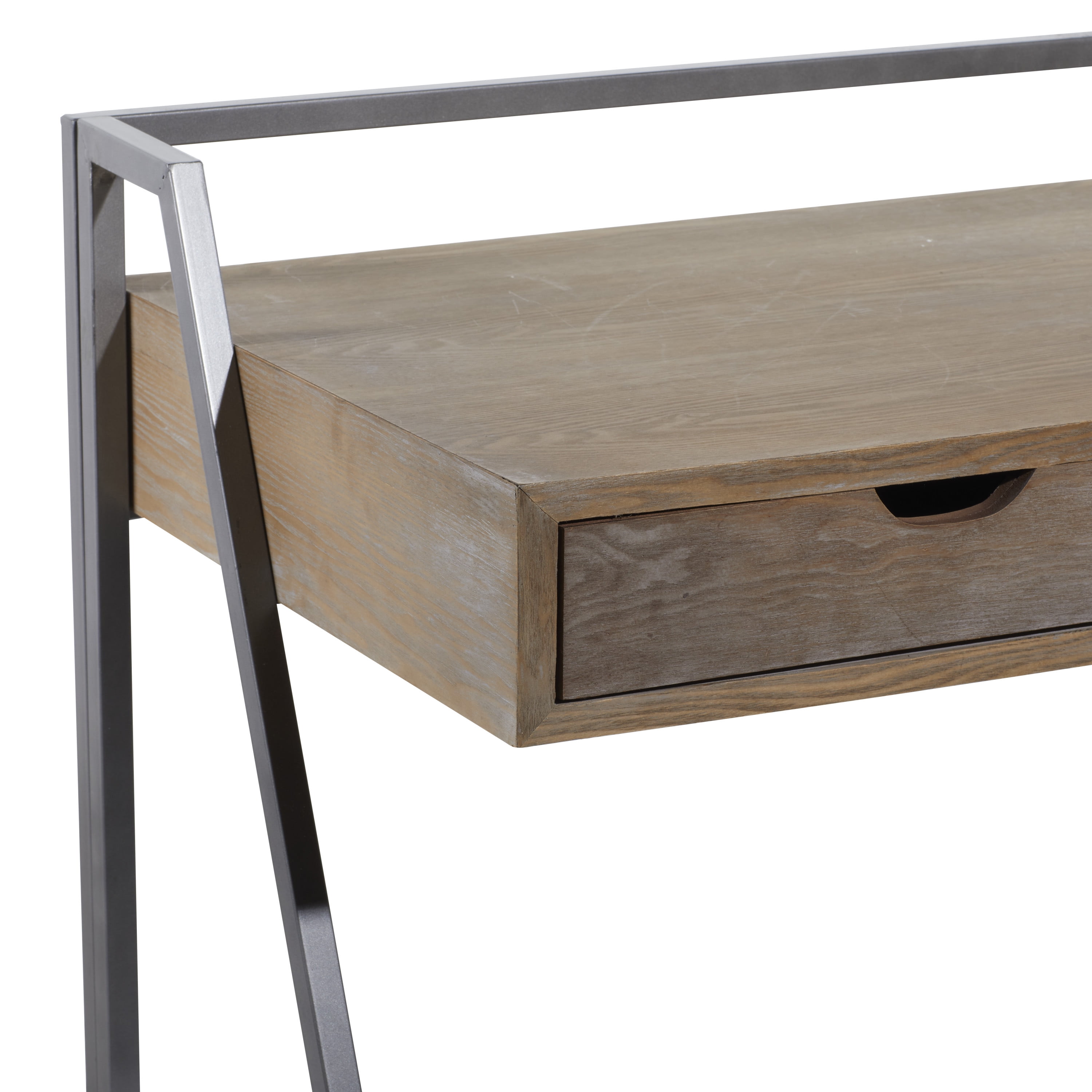 DecMode 38" x 34" Brown Wood Desk with Grey Metal Frame, 1-Piece