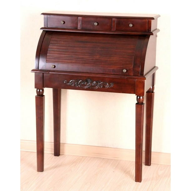 Hand Carved Indoor Wood Roll Top Desk Walmart Com Walmart Com